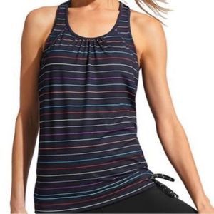 Athleta Razorback Tinker Tank Top Side Waist Tie Built In Padded Bra Navy Size M